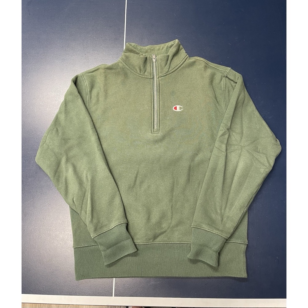 Champion Reverse Weave 1/4 Zip Sweater Men L Heather Green Embroidered Pullover
